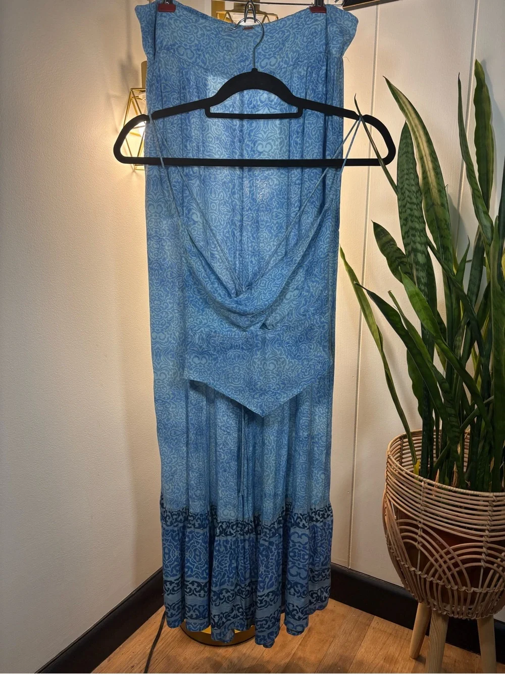 Free People 2 piece top & ruffled wide leg pants M breezy blue🩵 - Picture 2 of 12